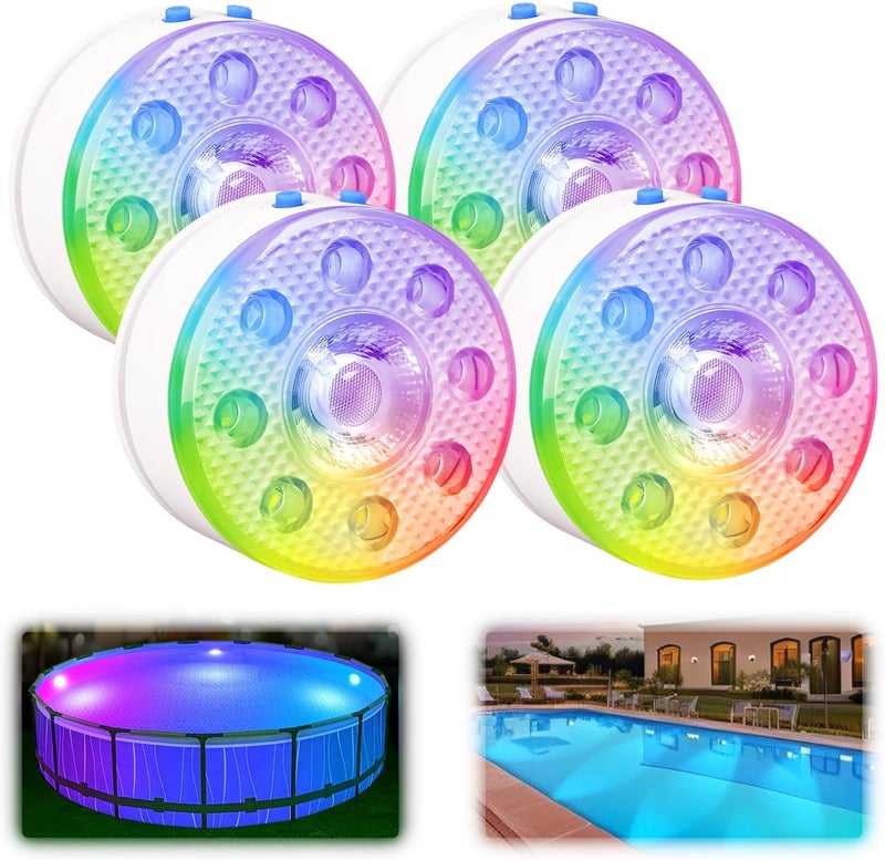 idyl light Underwater Pool Lights for Above Ground Pools and Inground Swimming Pools with Remote Timer Off, Magnet RGB Submersible LED Lights Rechargeable Spotlight 16 Colors 9-Mode, Hot Tubs, Fountain -4Pack - Image 1